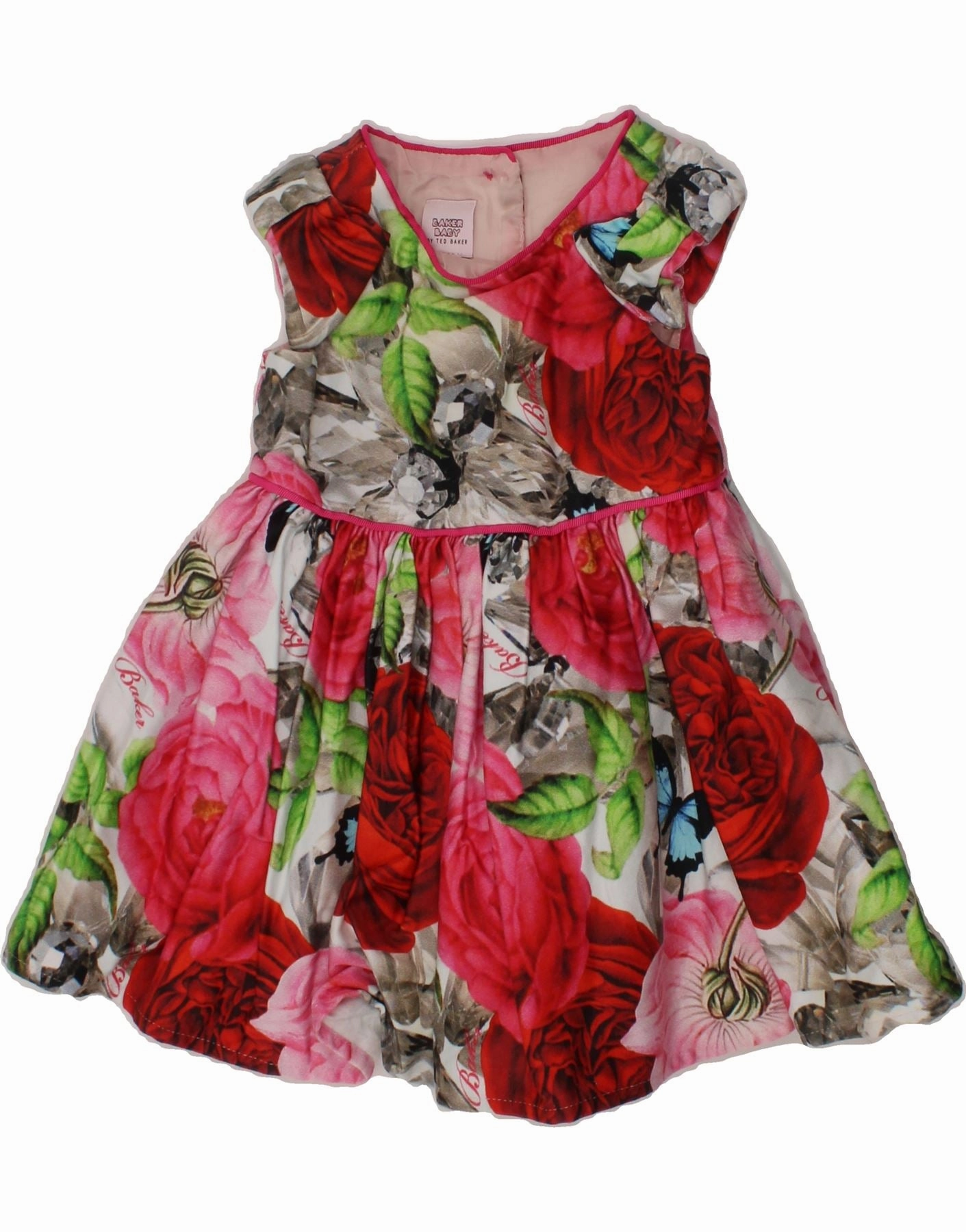 Kind Glow TED BAKER Baby Girls Sleeveless A-Line Dress 0-3 Months Red Floral Cotton