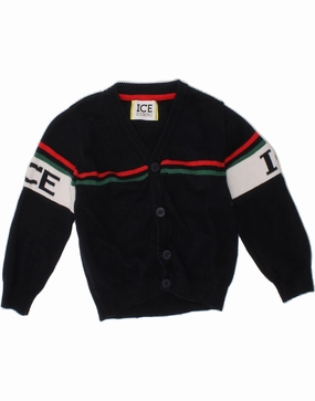 ICEBERG Baby Boys Cardigan Sweater 18-24 Months Navy Blue Colourblock Bonded Hem Technology Cool Layering