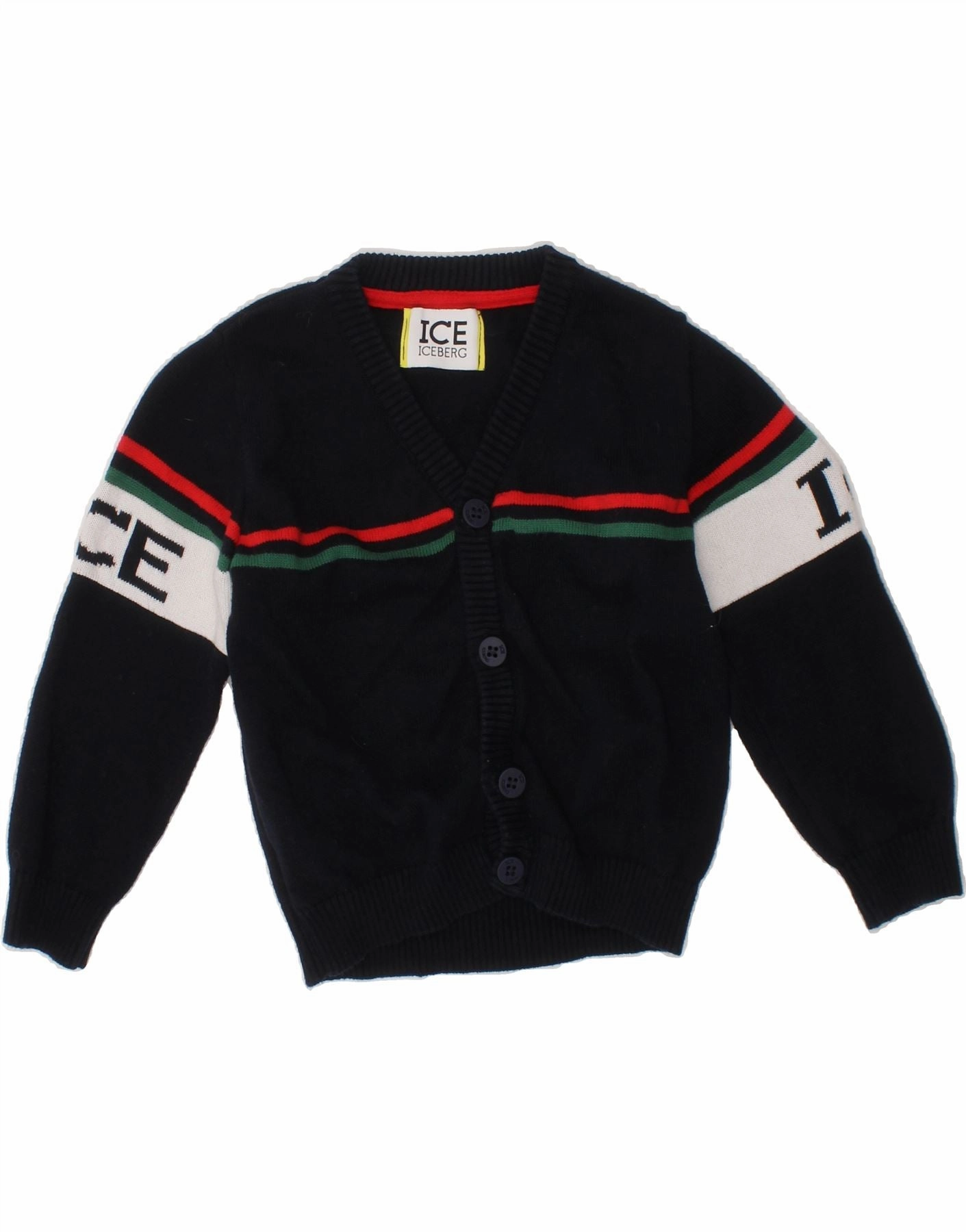 ICEBERG Baby Boys Cardigan Sweater 18-24 Months Navy Blue Colourblock Bonded Hem Technology Cool Layering