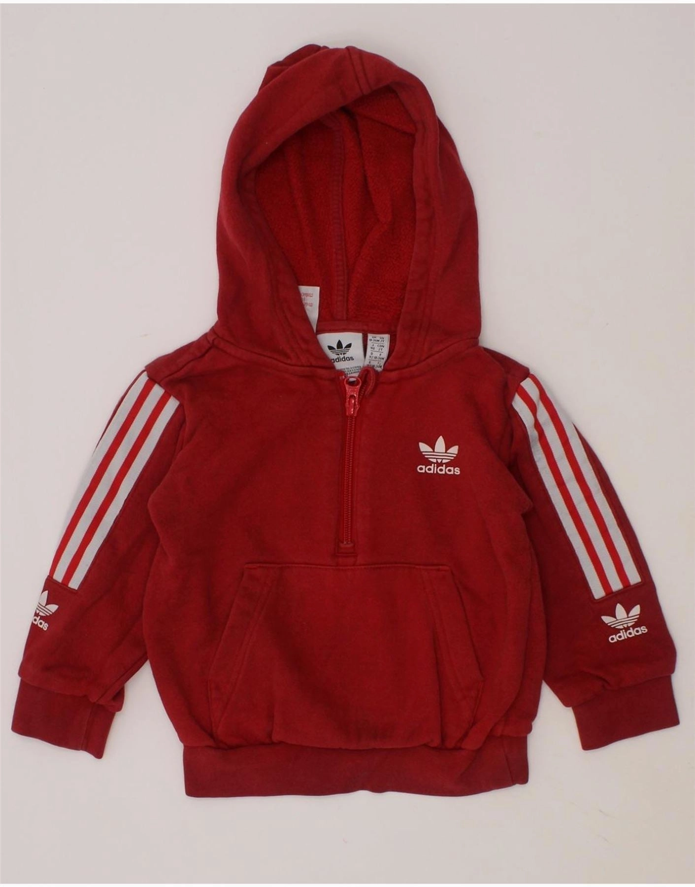 Layered Collar Option Functional Style ADIDAS Baby Boys Hoodie Jumper 18-24 Months Red Cotton