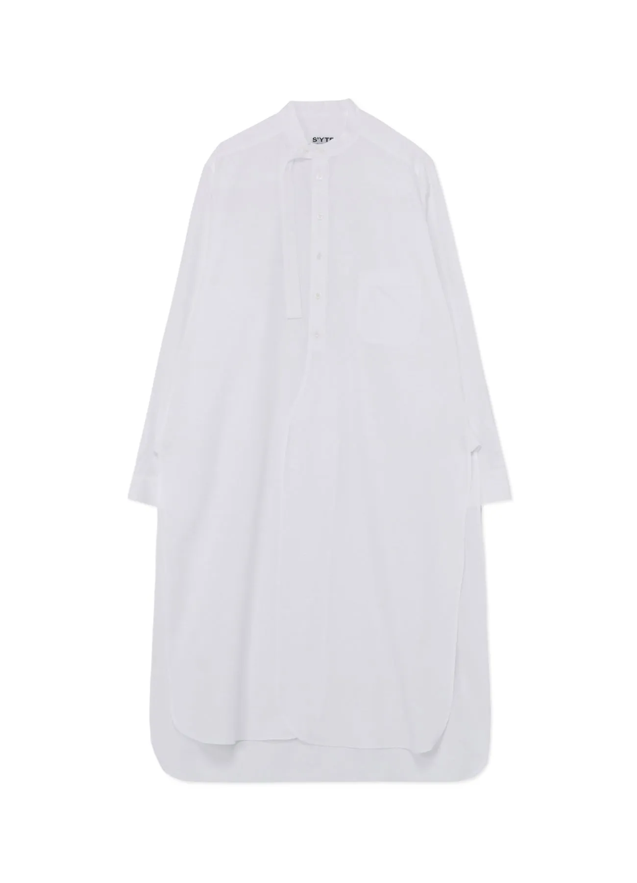 COTTON BROAD CLOTH STAND COLLAR LONG SHIRT WITH ROUNDED HEM Pullover Design