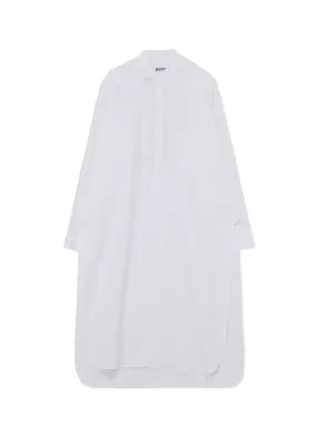 COTTON BROAD CLOTH STAND COLLAR LONG SHIRT WITH ROUNDED HEM Pullover Design