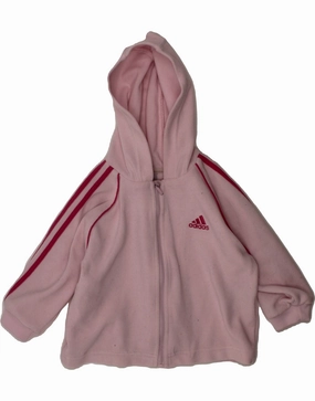 ADIDAS Baby Girls Velour Zip Hoodie Sweater 12-18 Months Pink Polyester Lightweight Jersey Material Layered Edge Trim