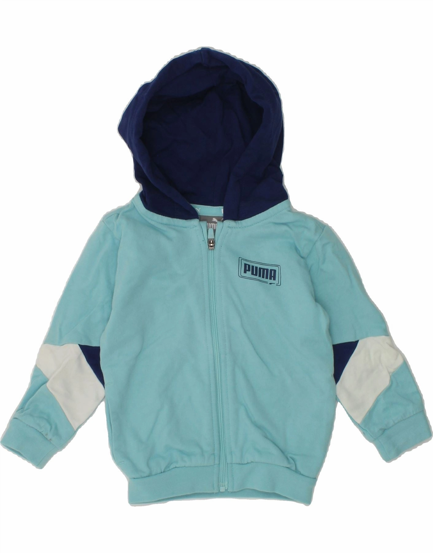 PUMA Baby Boys Zip Hoodie Sweater 3-6 Months Blue Colourblock Cotton Ethical Production Certified