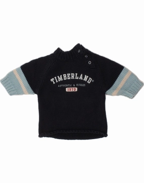 TIMBERLAND Baby Boys Button Neck Jumper Sweater 0-3 Months Navy Blue Layered Collar Option Non Chafing Fabric