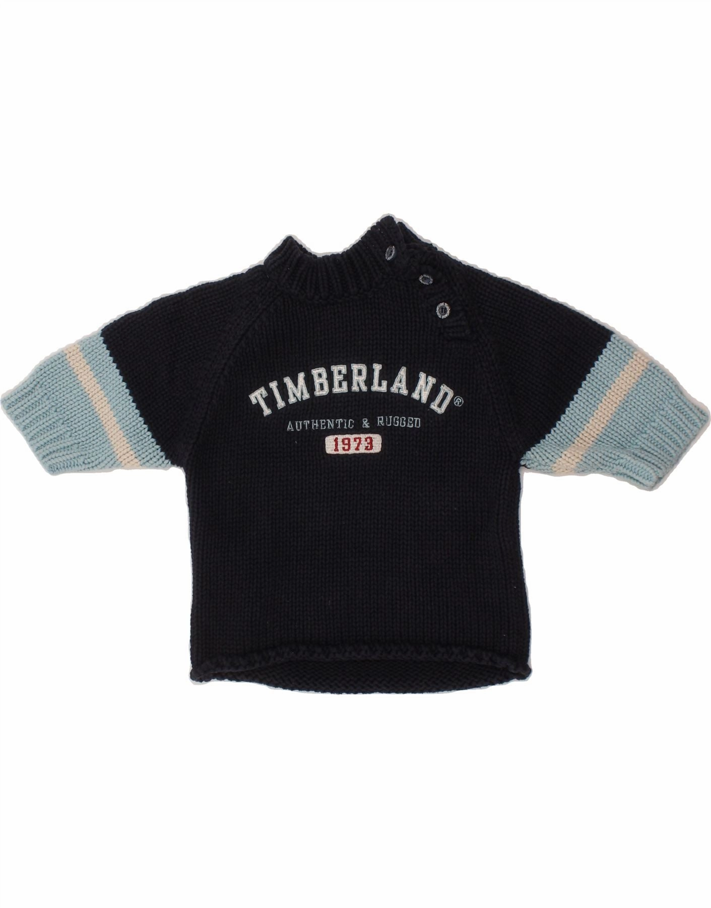 TIMBERLAND Baby Boys Button Neck Jumper Sweater 0-3 Months Navy Blue Layered Collar Option Non Chafing Fabric