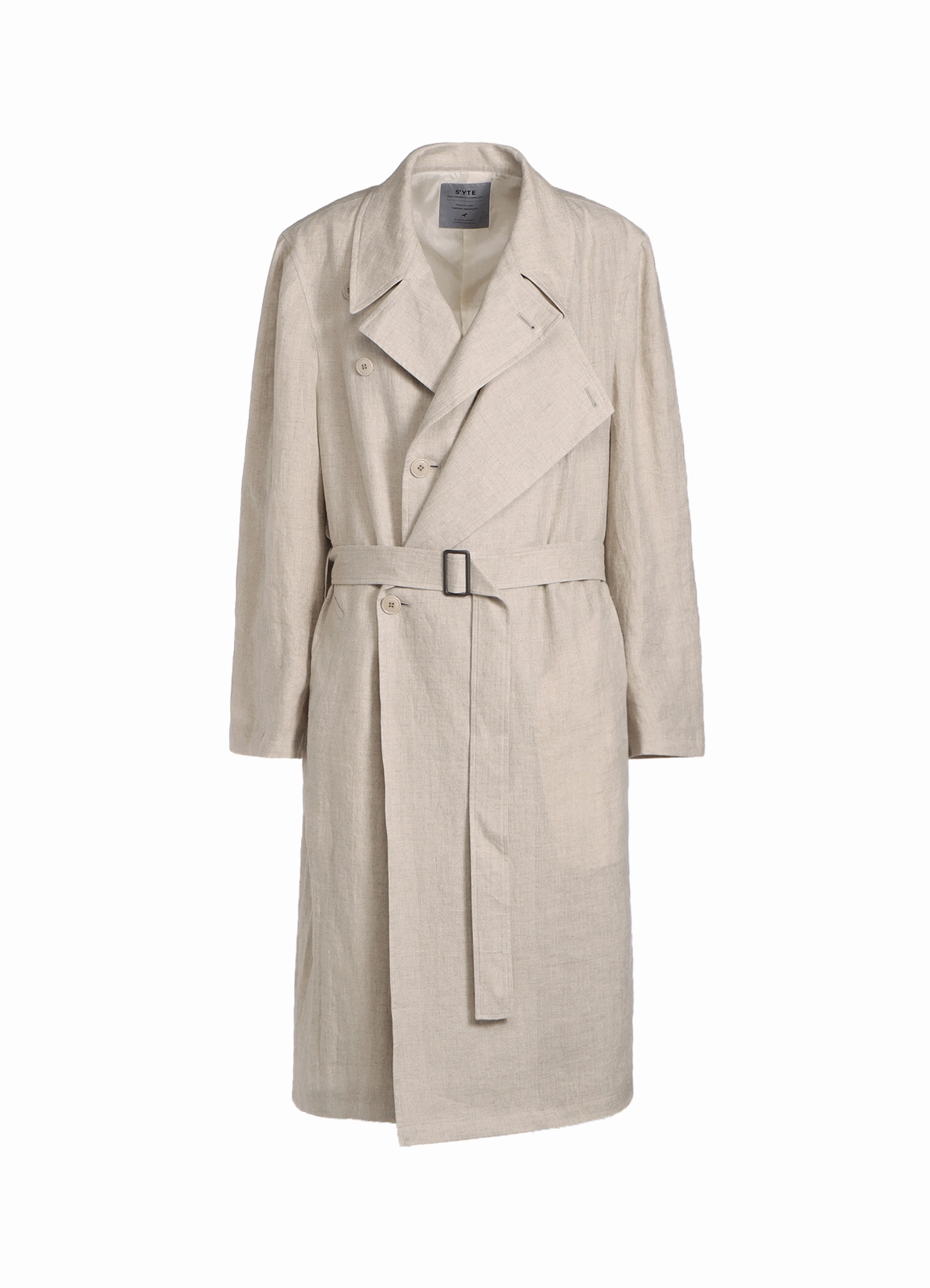 AntiStatic Inner Layer LINEN GAUZE DOUBLE-BREASTED COAT WITH DOUBLE-TAILORED LEFT FRONT