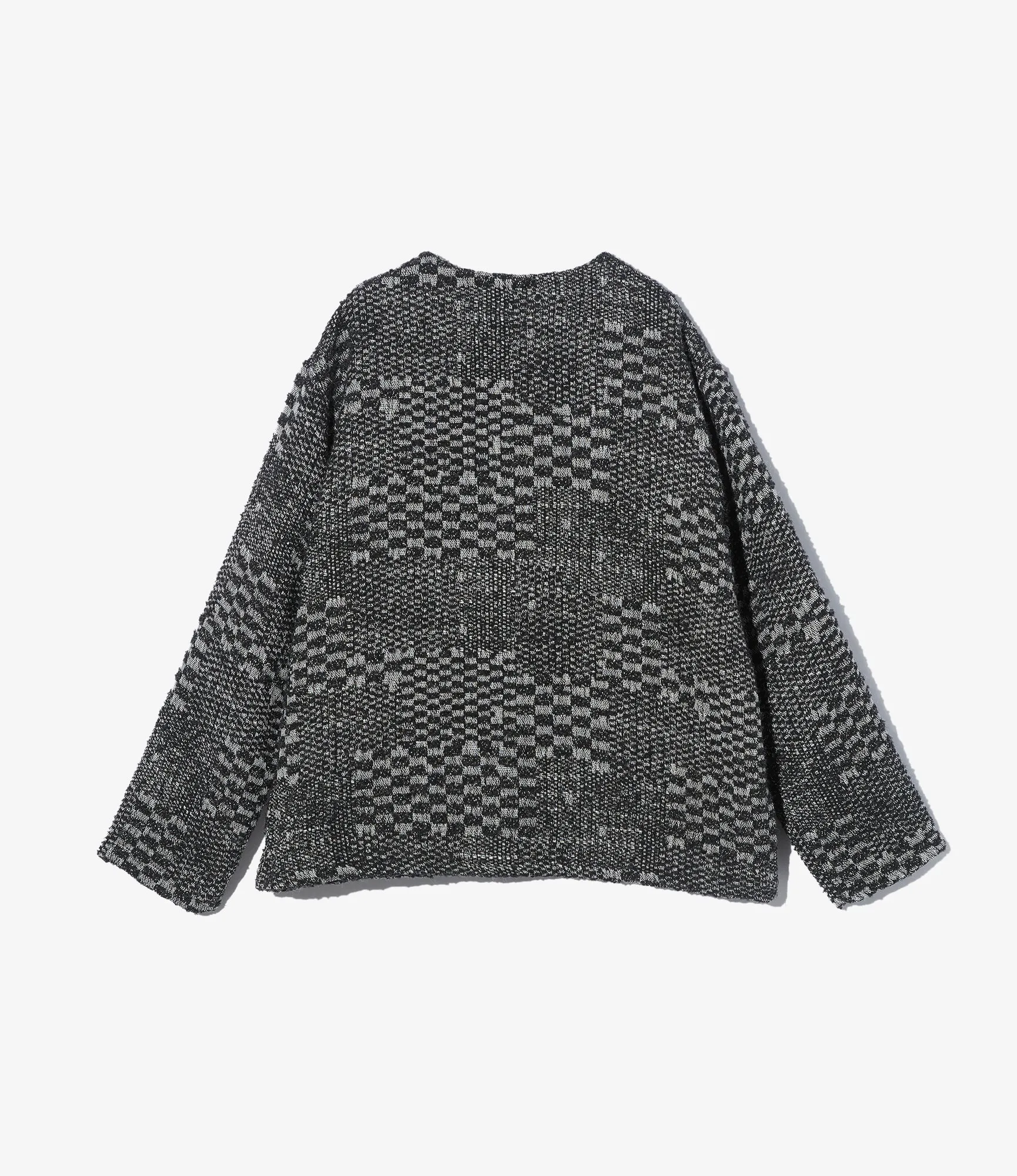 Lightweight Design Functional Drape Knit Cardigan ?C Black/White Block Jacquard