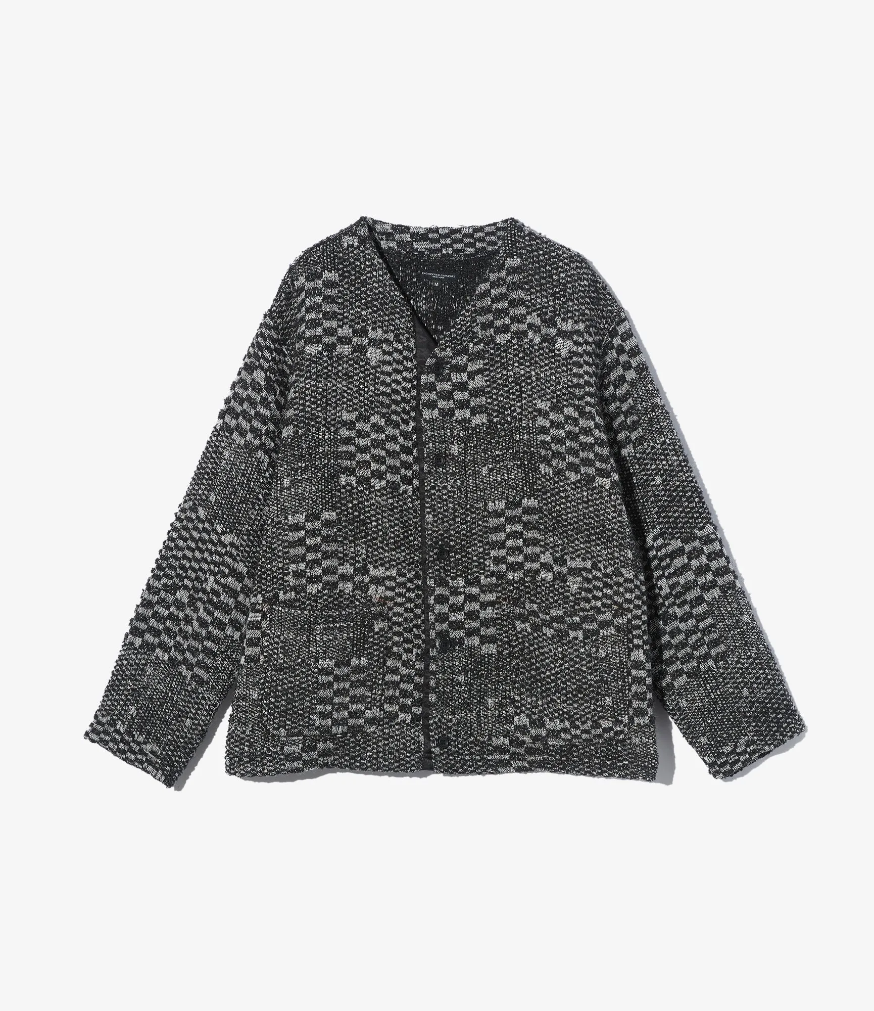 Knit Cardigan ?C Black/White Block Jacquard Seasonless Style
