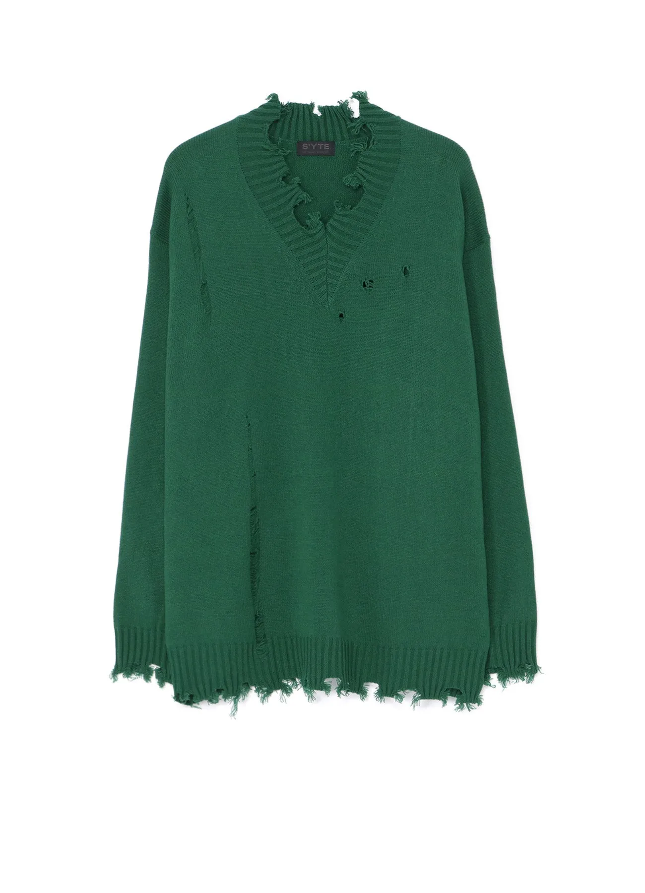 7G BULKY WOOL DAMAGE V NECK PULLOVER Simple Outfit Non Chlorine Bleach Safe