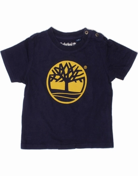 Beach Ready Travel Friendly TIMBERLAND Baby Boys Graphic T-Shirt Top 18-24 Months Navy Blue Cotton