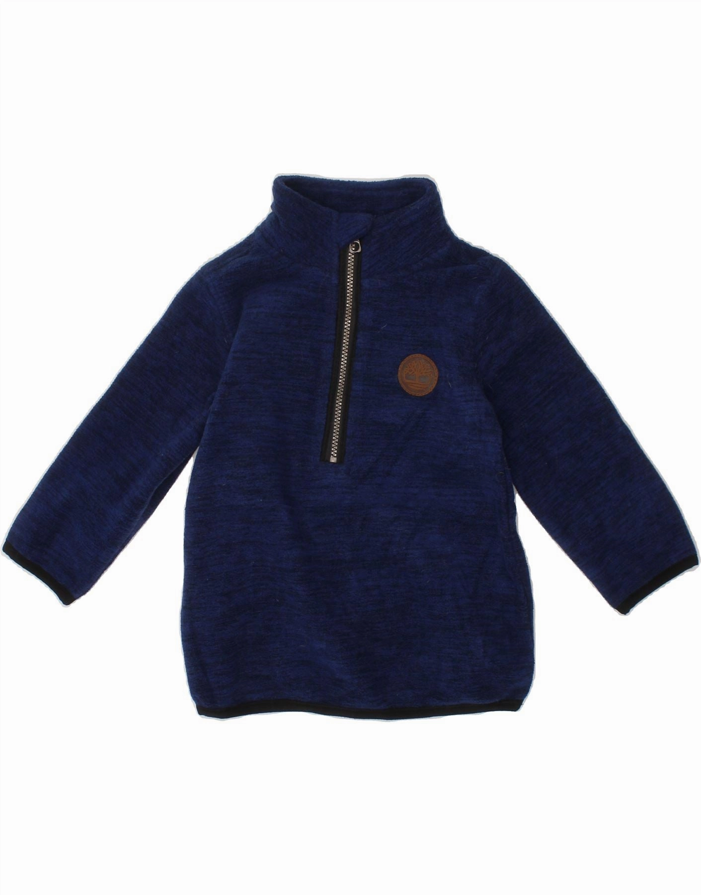 TIMBERLAND Baby Boys Zip Neck Fleece Jumper 9-12 Months Navy Blue Flecked Daily Essential Modern Drape
