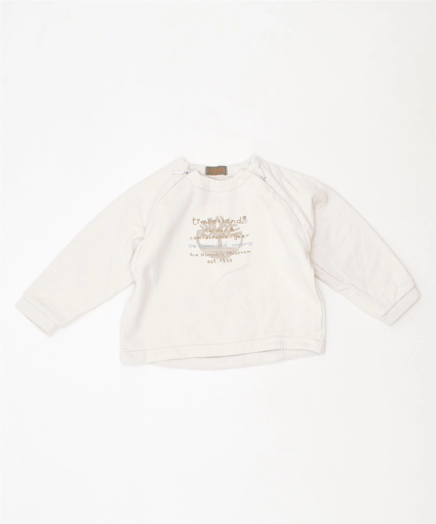 TIMBERLAND Girls Graphic Sweatshirt Jumper 12-18 Months White Cotton Travel Comfort Urban Casual Look
