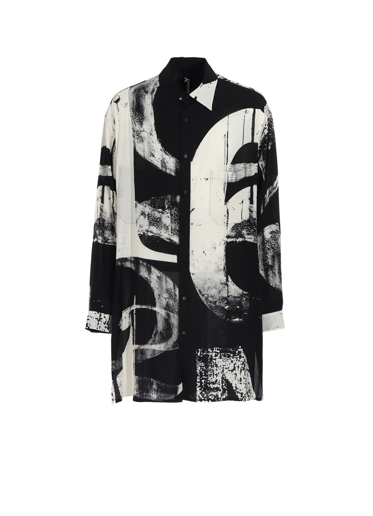 RAYON PRINT  NUMBER PATTERN LONG SHIRT Military Inspired Odor Control Fabric