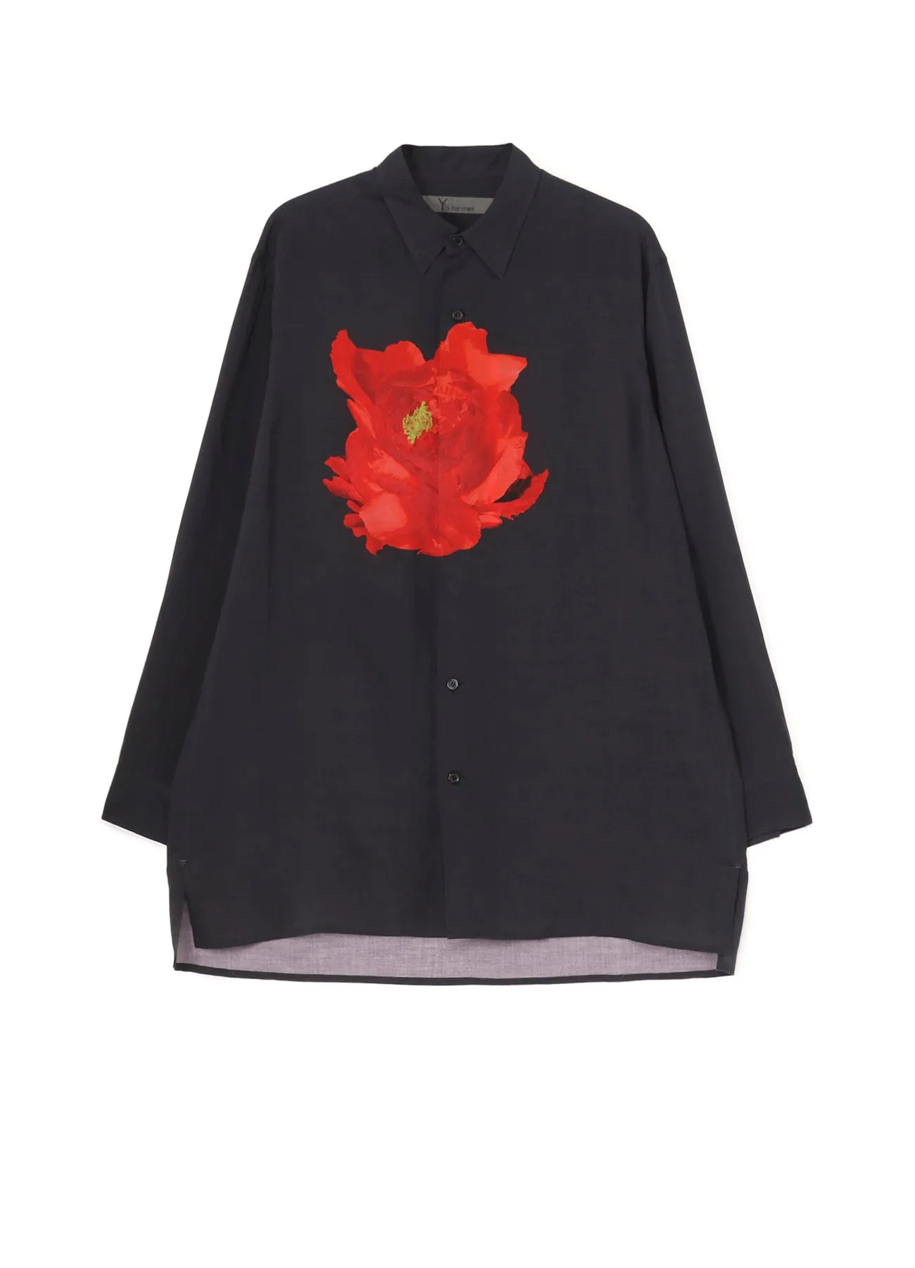 DEEP BLACK BIG SHIRT WITH LARGE RED FLOWER Ethical production