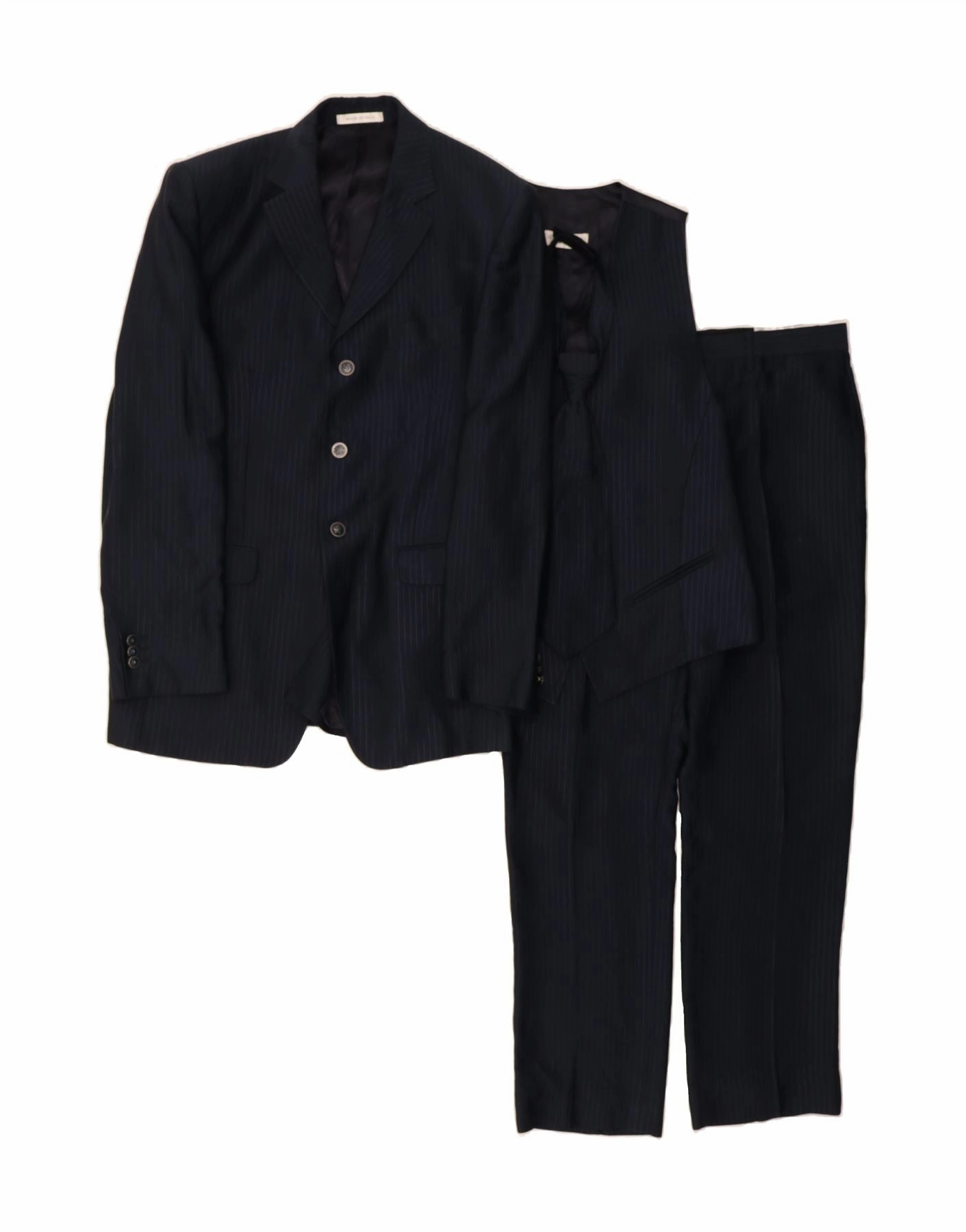 CARLO PIGNATELLI Mens 3 Piece Suit IT 52 XL W36 L31 Navy Blue Pinstripe Comfort and Luxury