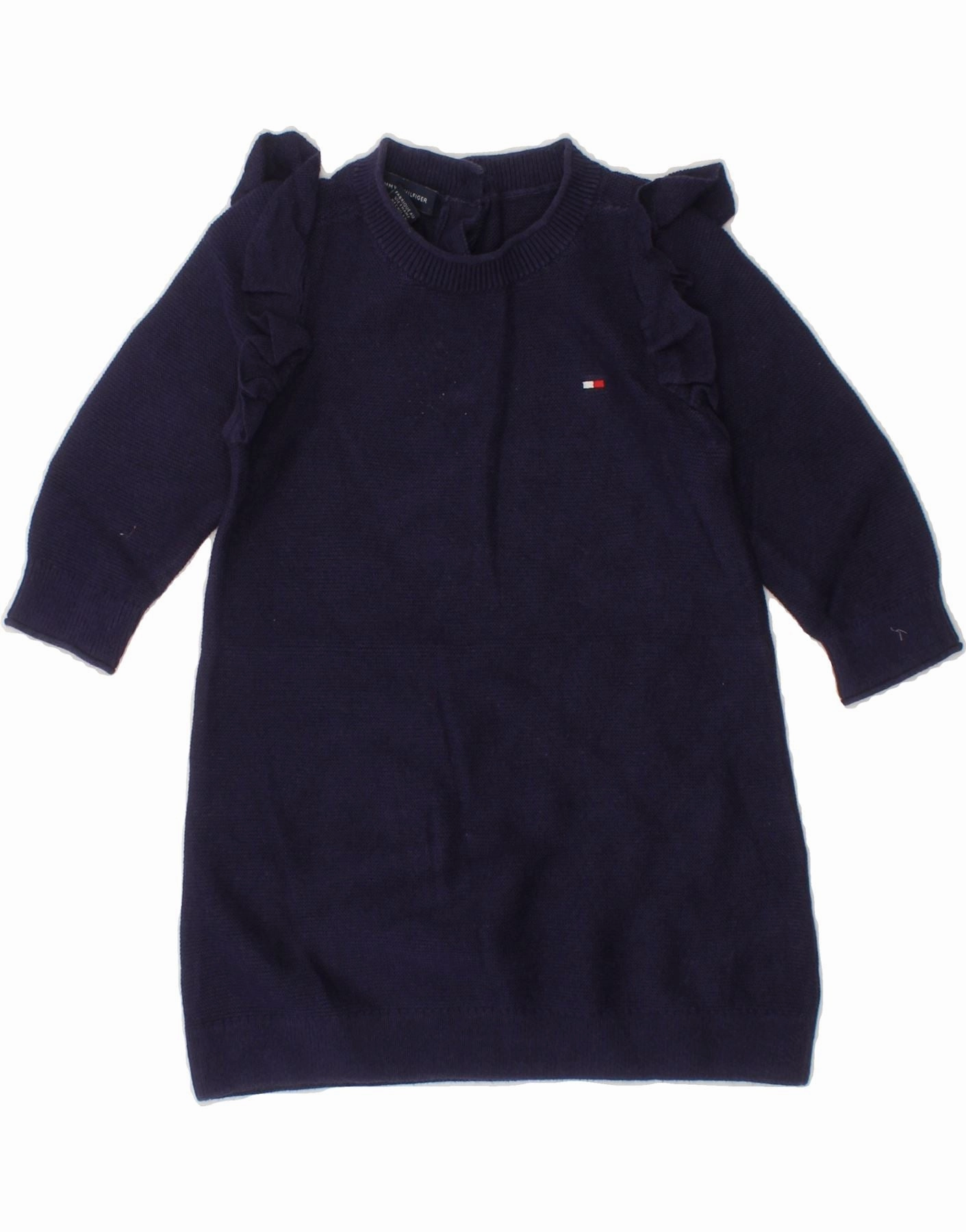 TOMMY HILFIGER Baby Girls Jumper Dress 6-9 Months Navy Blue Cotton Cool Layers Tailored Elegance