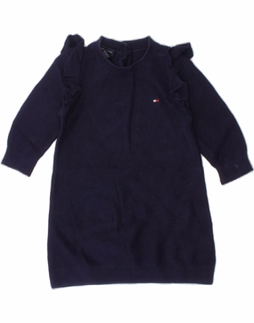 TOMMY HILFIGER Baby Girls Jumper Dress 6-9 Months Navy Blue Cotton Cool Layers Tailored Elegance