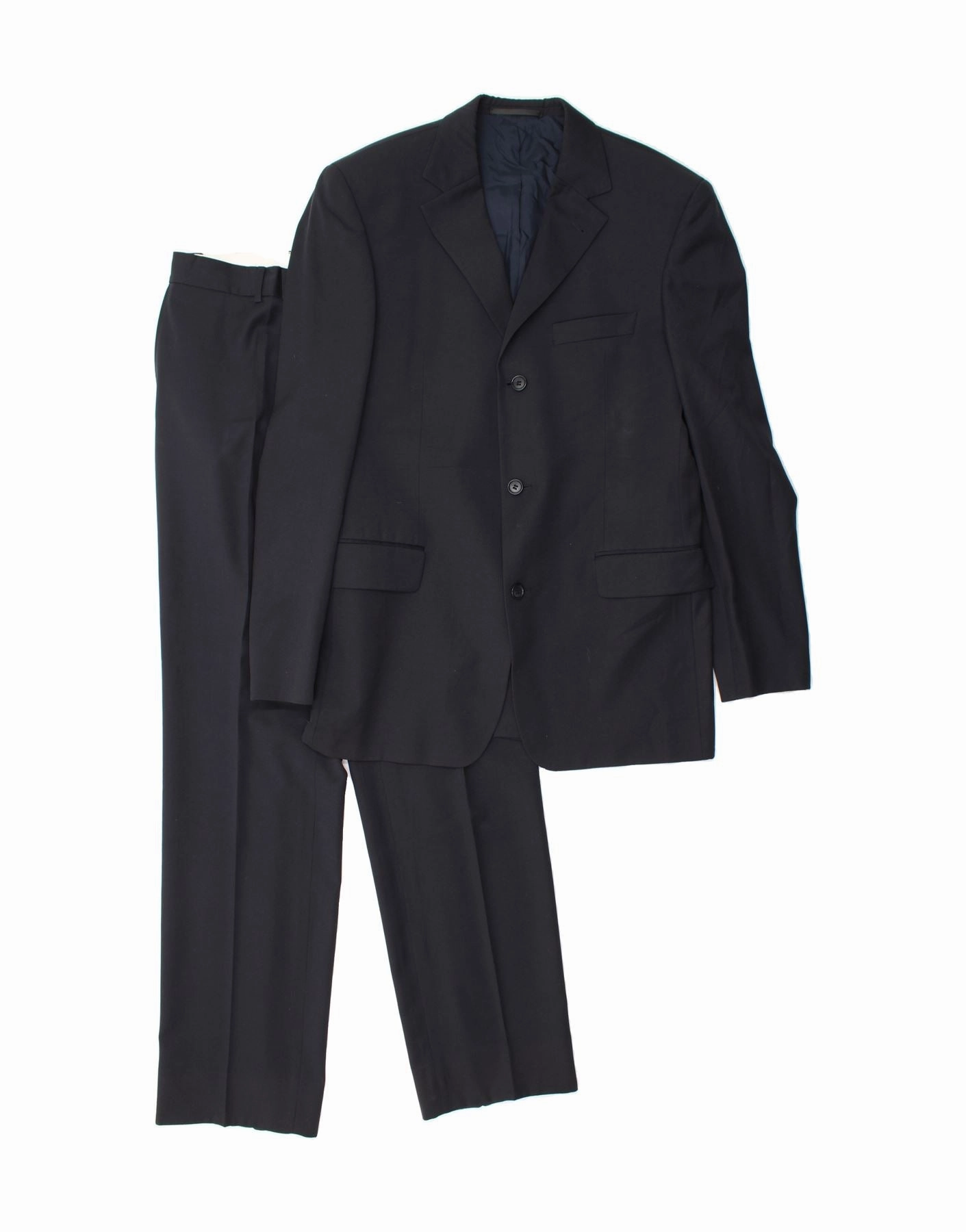 Trendy Fit Sleek Appeal HUGO BOSS Mens 3 Button 2 Piece Suit UK 52 XL W32 L33 Navy Blue