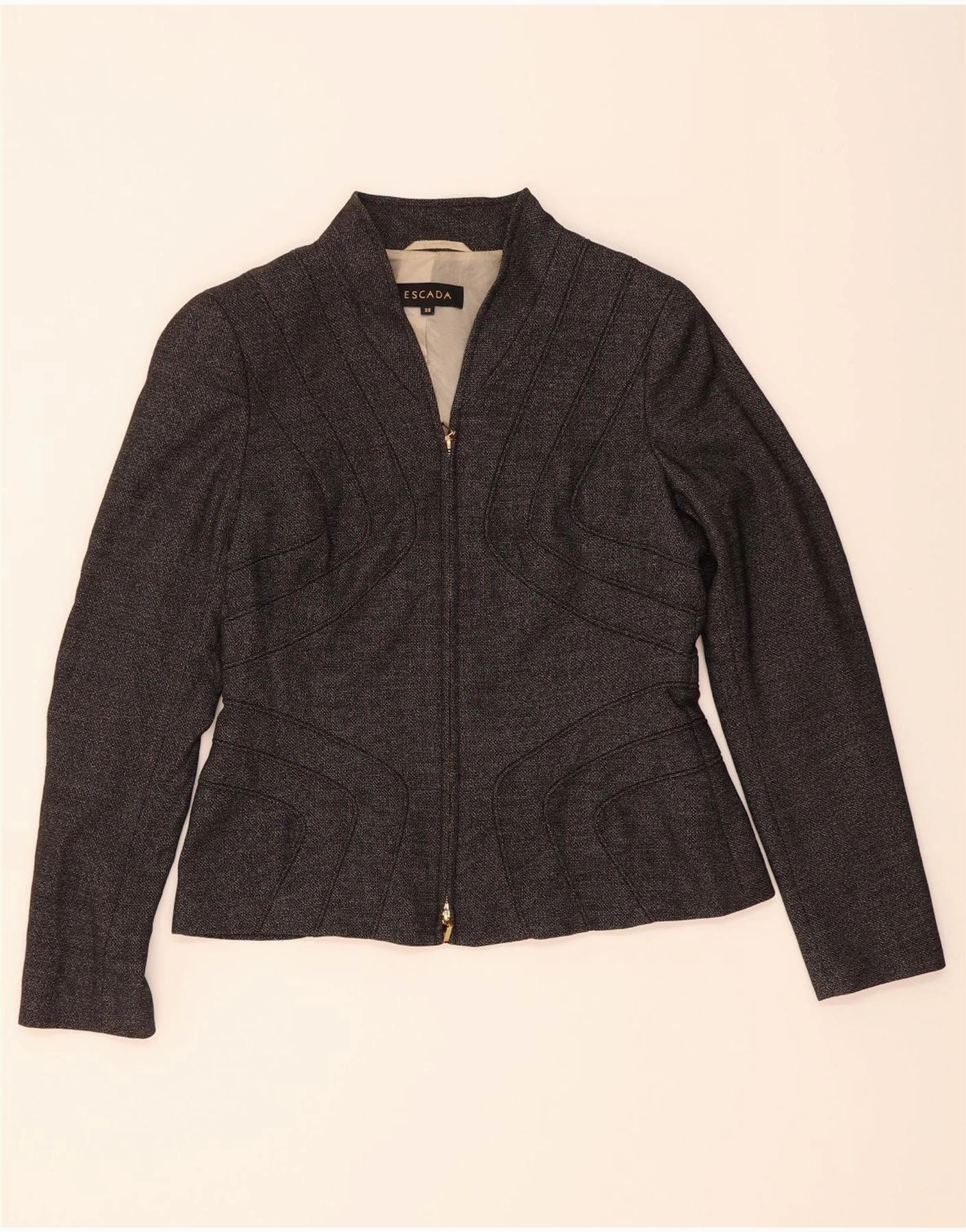 ESCADA Womens Blazer Jacket EU 38 Medium Grey Wool Tailored Wear Classy Style