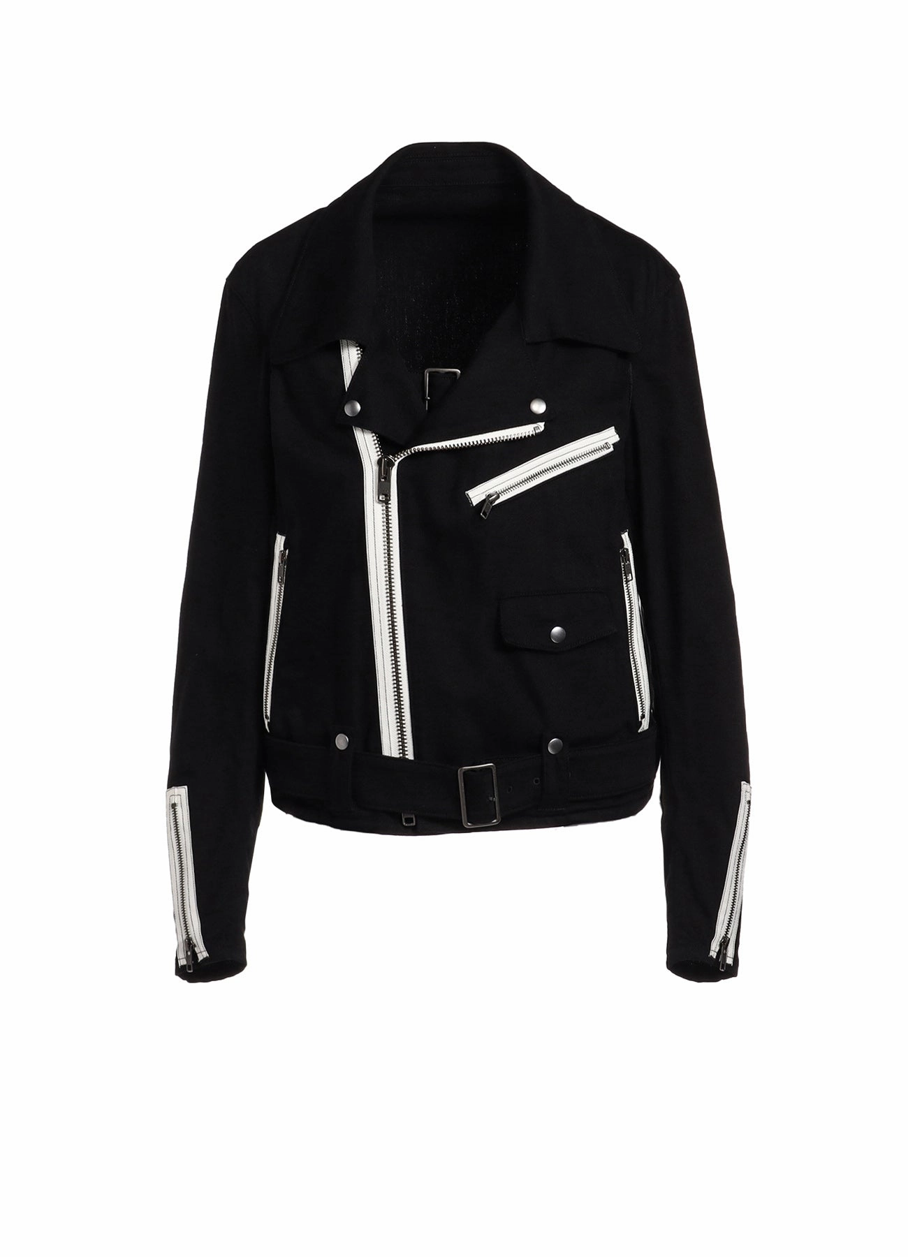 COTTON DRILL BELT DETAIL BIKER JACKET high-end Loose Fit