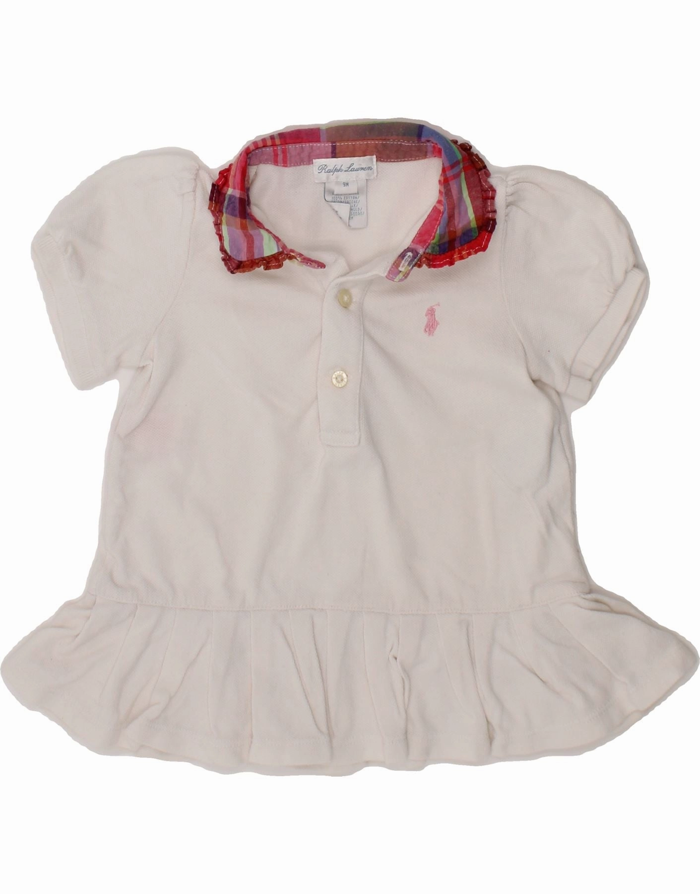 RALPH LAUREN Baby Girls Polo Dress 6-9 Months White Cotton Casual Wear Smooth Line
