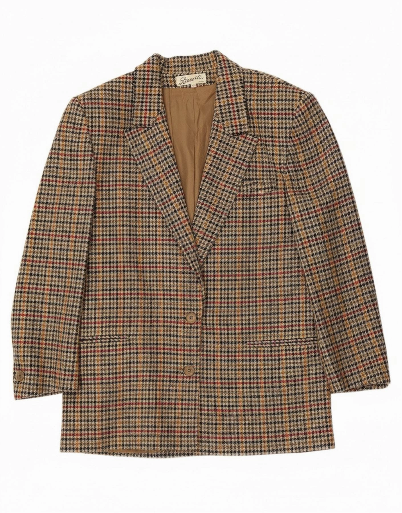 VINTAGE Womens Blazer Jacket IT 42 Medium Multicoloured Houndstooth Refined Appearance