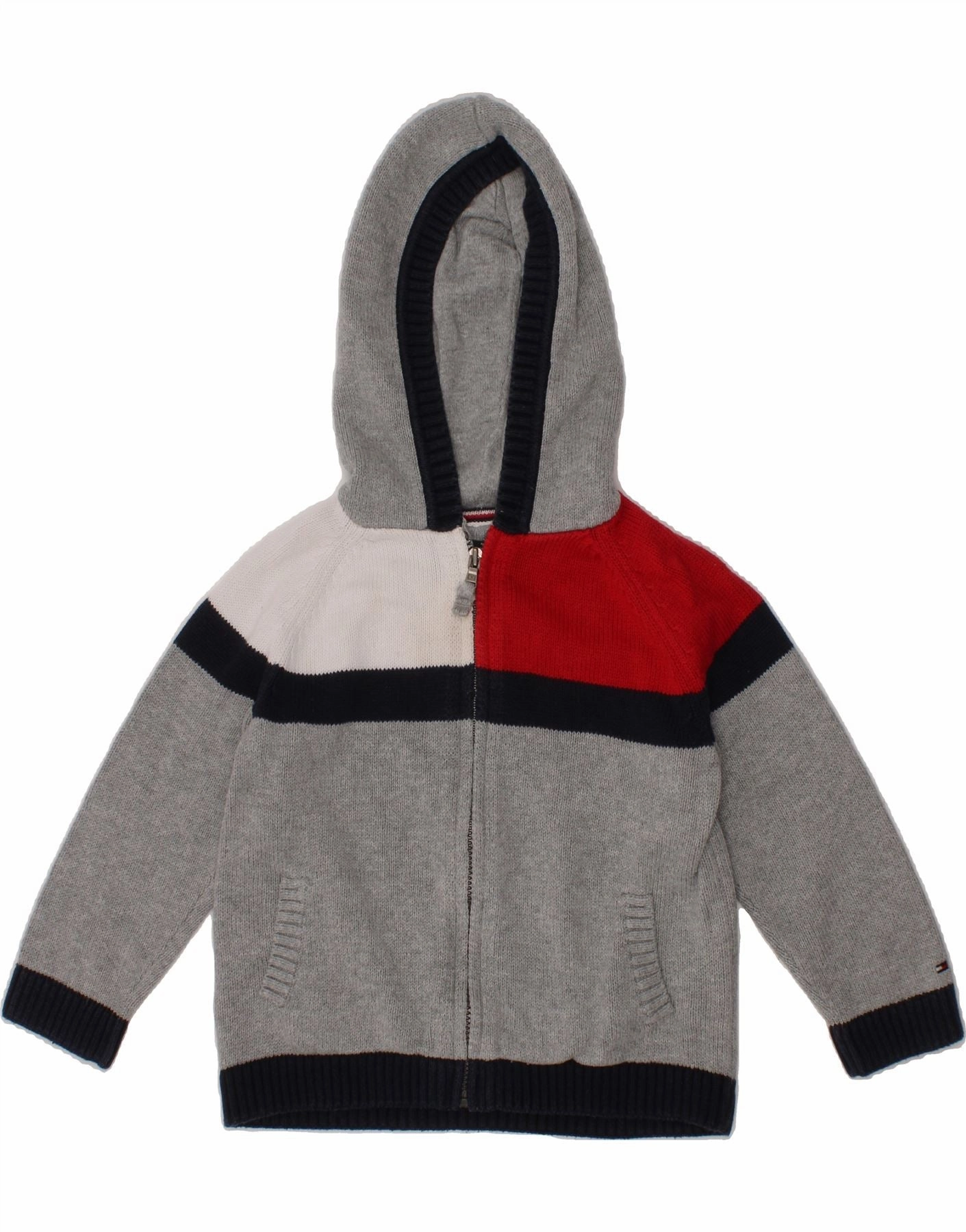 TOMMY HILFIGER Baby Boys Cardigan Sweater 18-24 Months Grey Colourblock Functional Drape