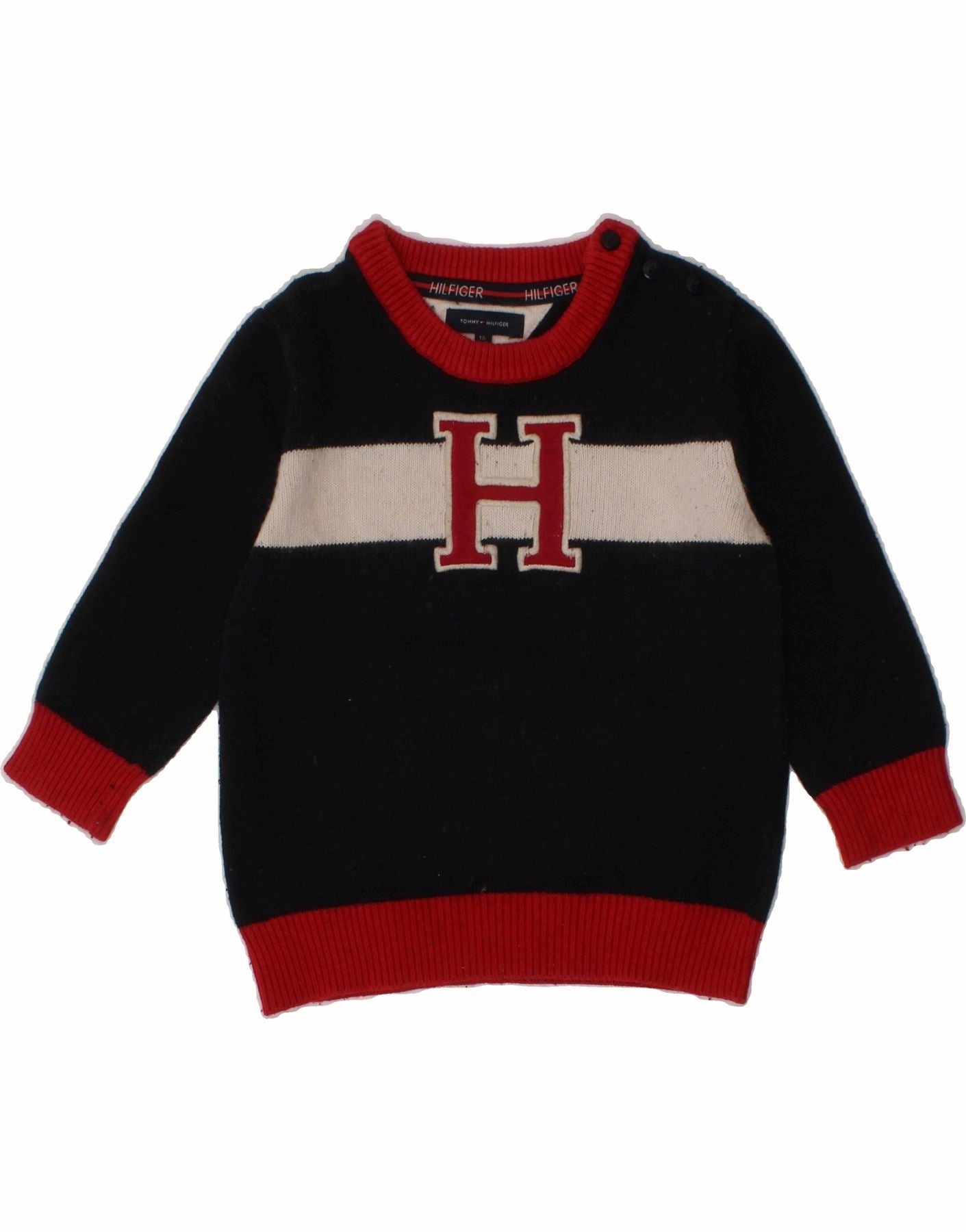 Effortless Style TOMMY HILFIGER Baby Boys Crew Neck Jumper Sweater 12-18 Months Navy Blue