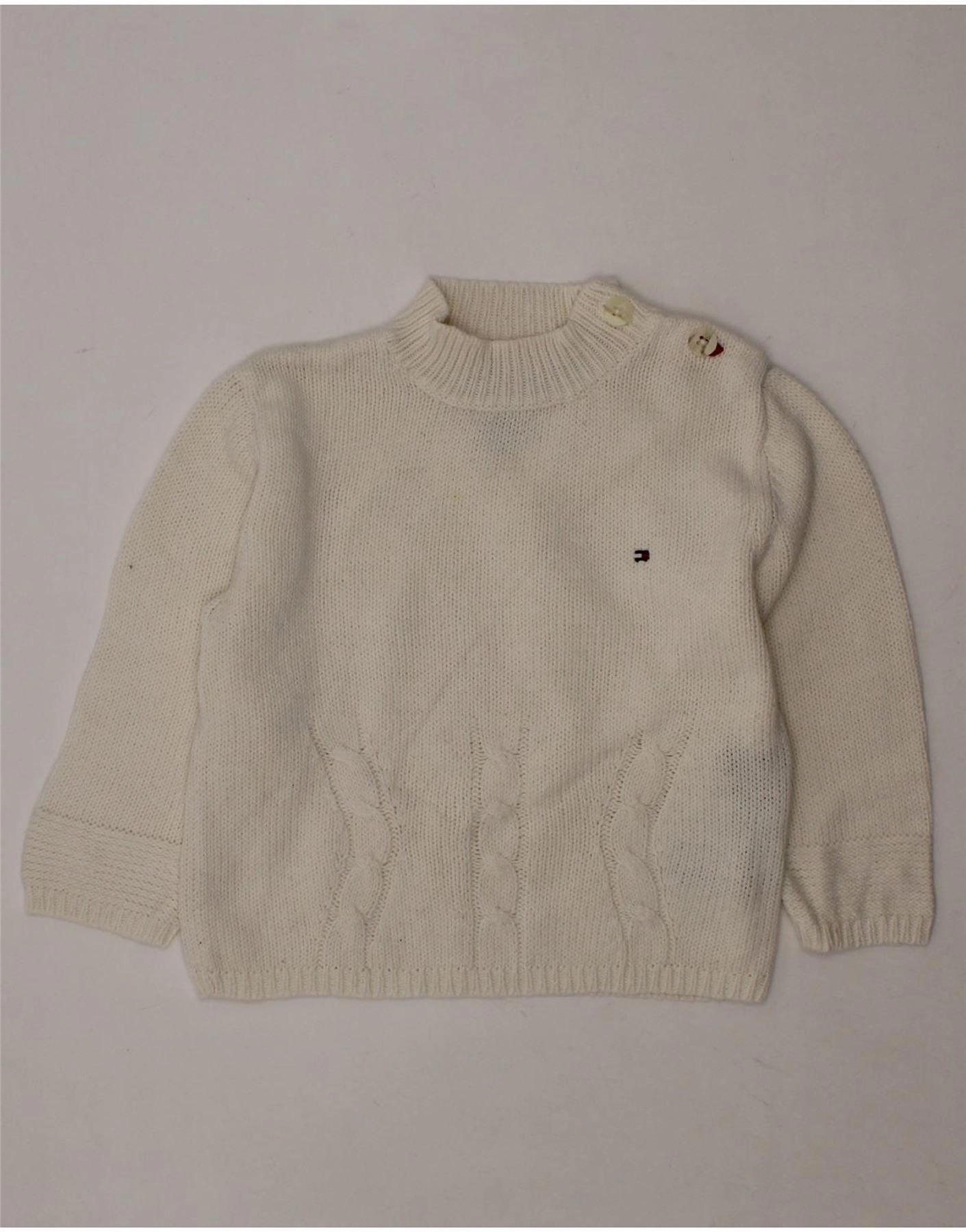 TOMMY HILFIGER Baby Boys Crew Neck Jumper Sweater 18-24 Months White Chic Layer Colorfast Dyed Knit