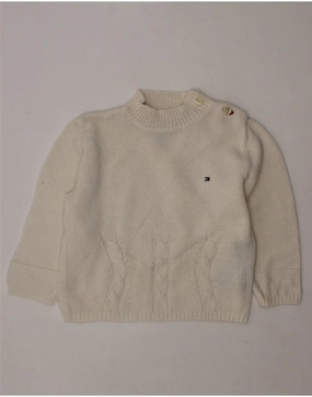 TOMMY HILFIGER Baby Boys Crew Neck Jumper Sweater 18-24 Months White Chic Layer Colorfast Dyed Knit
