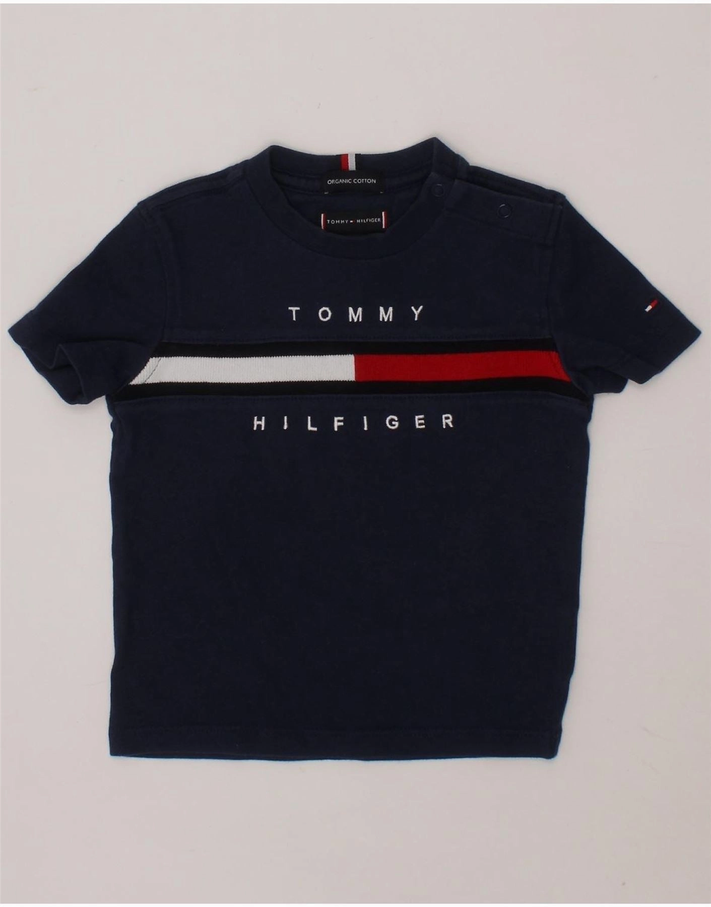 Functional Fashion TOMMY HILFIGER Baby Boys Graphic T-Shirt Top 6-9 Months Navy Blue Cotton