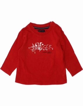 TOMMY HILFIGER Baby Boys Graphic Top Long Sleeve 6-9 Months Red Cotton No Slip Shoulder Grip Reinforced Buttonholes
