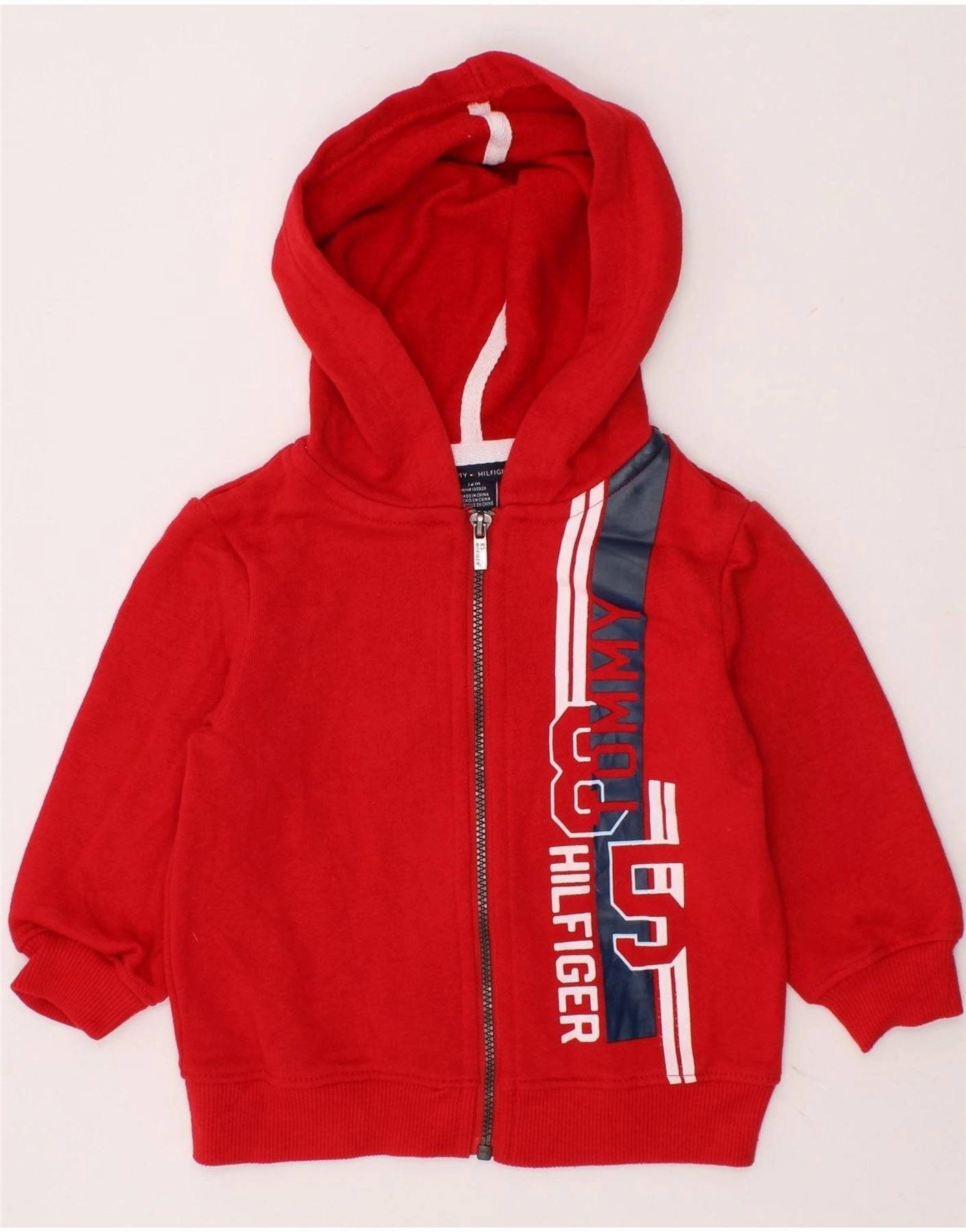 Layered Edging TOMMY HILFIGER Baby Boys Graphic Zip Hoodie Sweater 9-12 Months Red Cotton