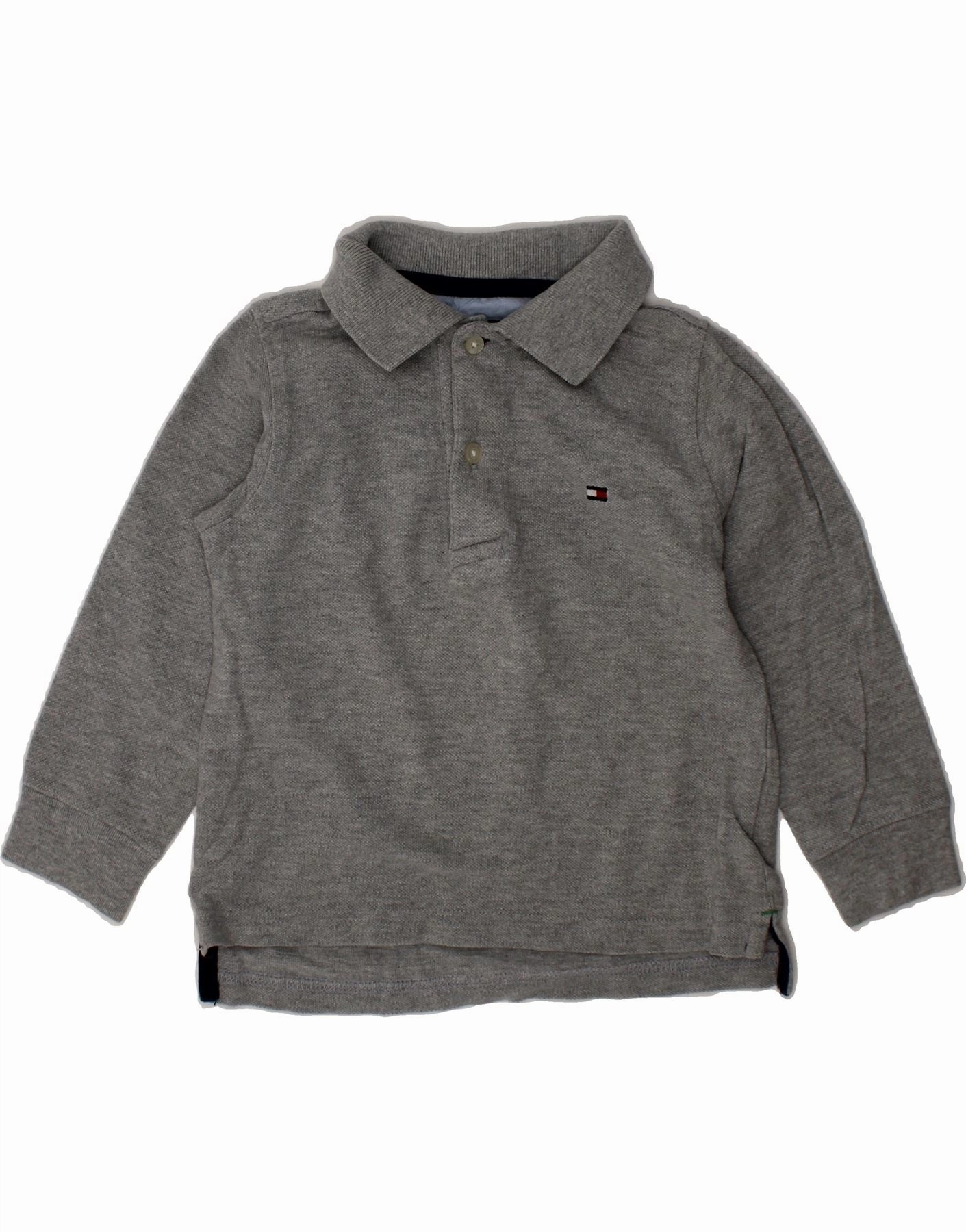 TOMMY HILFIGER Baby Boys Long Sleeve Polo Shirt 18-24 Months Grey Cotton Wrinkle-Resistant