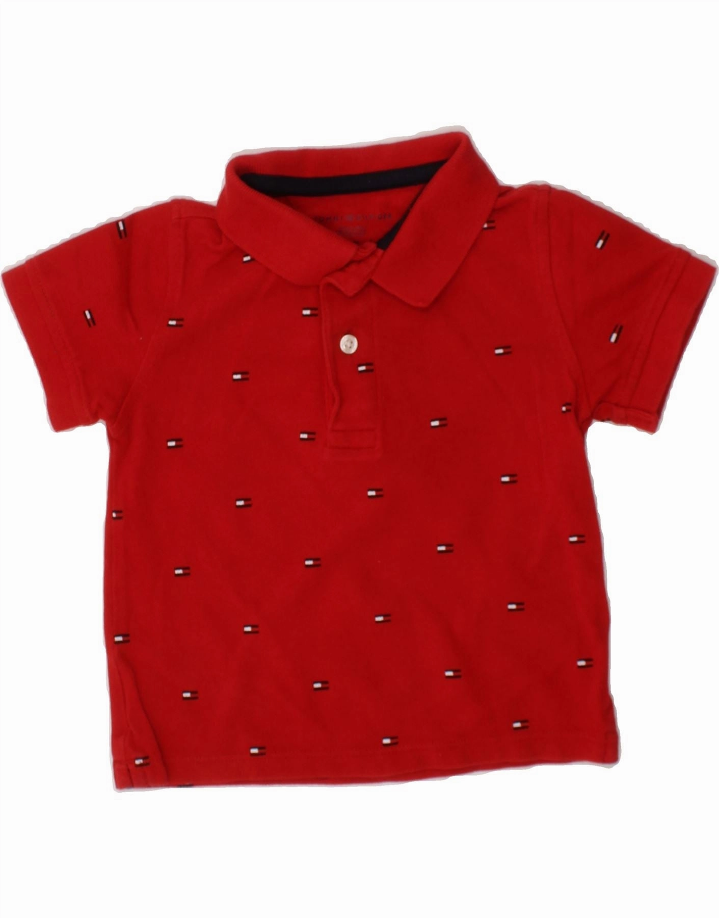 TOMMY HILFIGER Baby Boys Polo Shirt 18-24 Months Red Spotted Cotton Checkered Print