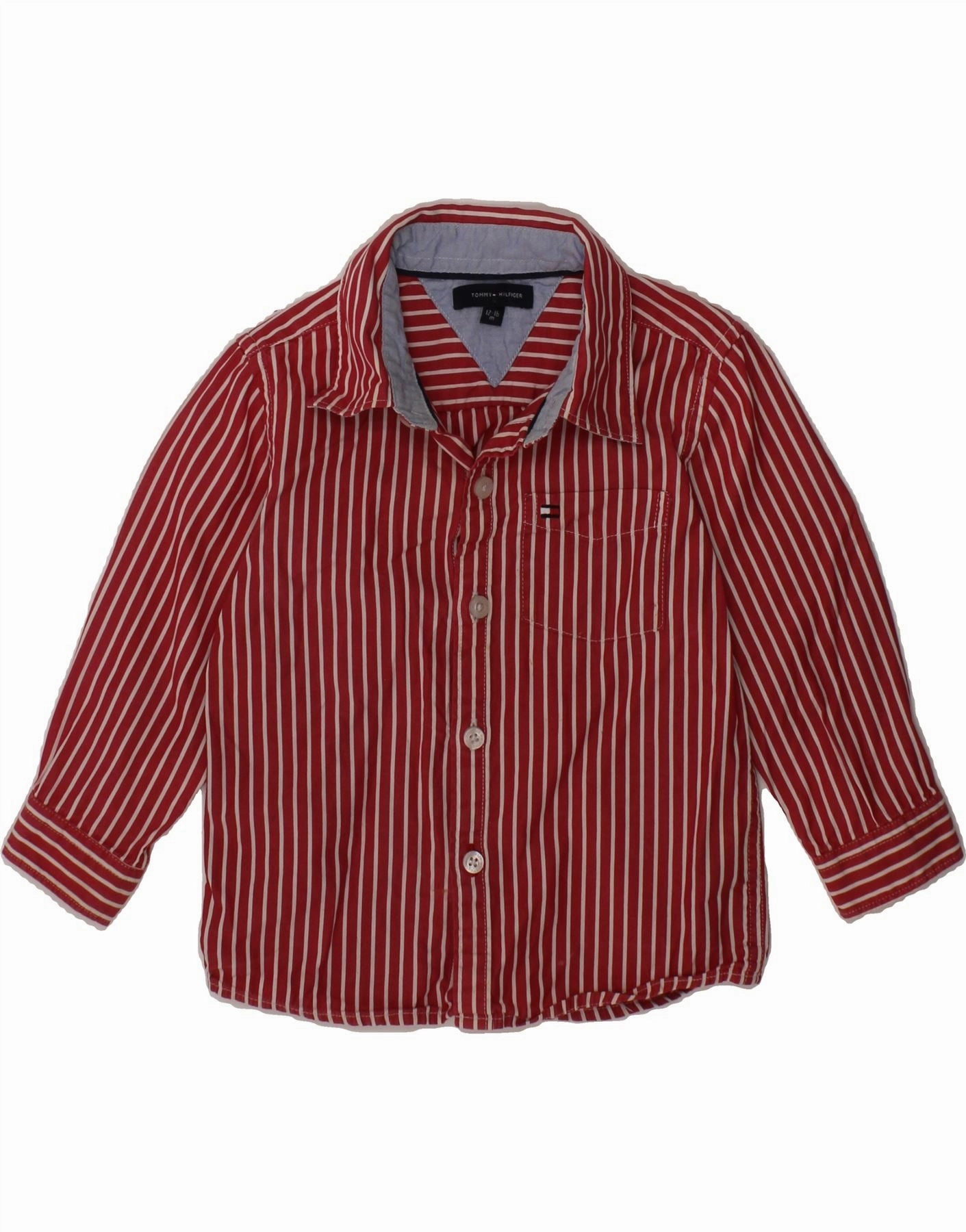 TOMMY HILFIGER Baby Boys Shirt 12-18 Months Red Striped Cotton Checkered Style