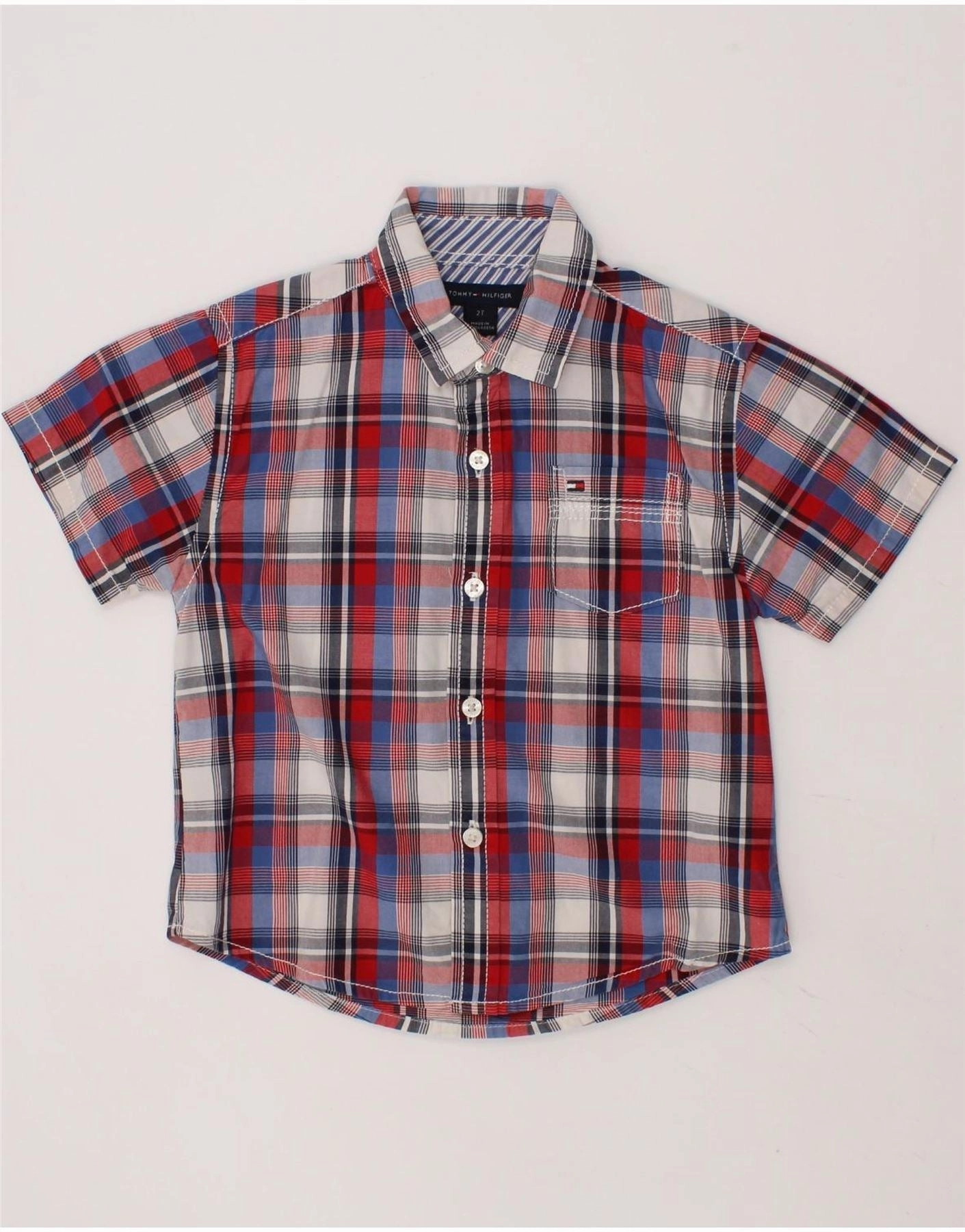 Fashion-Forward Functional Pocket TOMMY HILFIGER Baby Boys Short Sleeve Shirt 18-24 Months Red Check Cotton