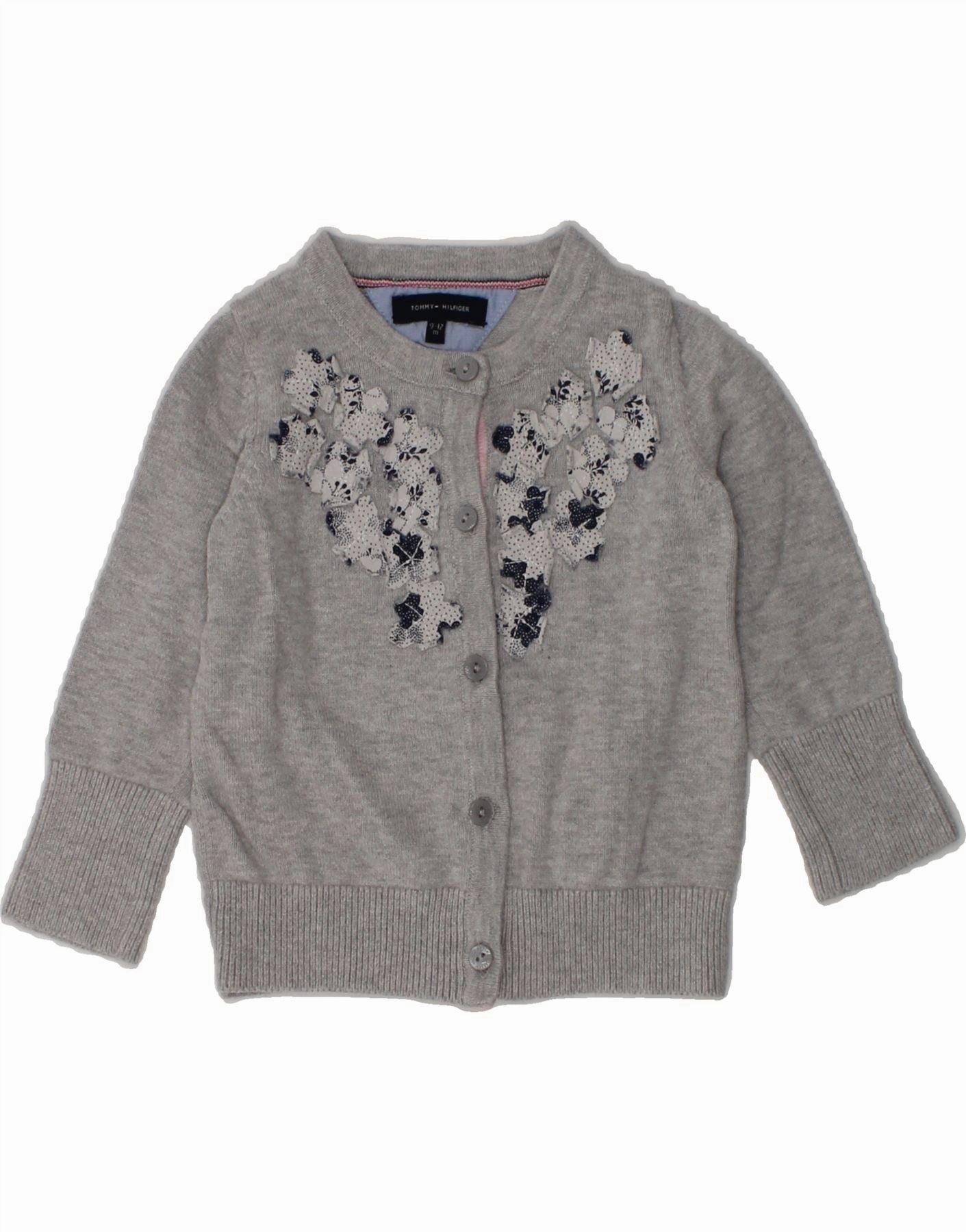 Breathable mesh TOMMY HILFIGER Baby Girls Cardigan Sweater 9-12 Months Grey Cotton