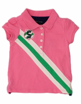 TOMMY HILFIGER Baby Girls Graphic Polo Shirt 9-12 Months Pink Colourblock Layered Design No Bulk Layering System
