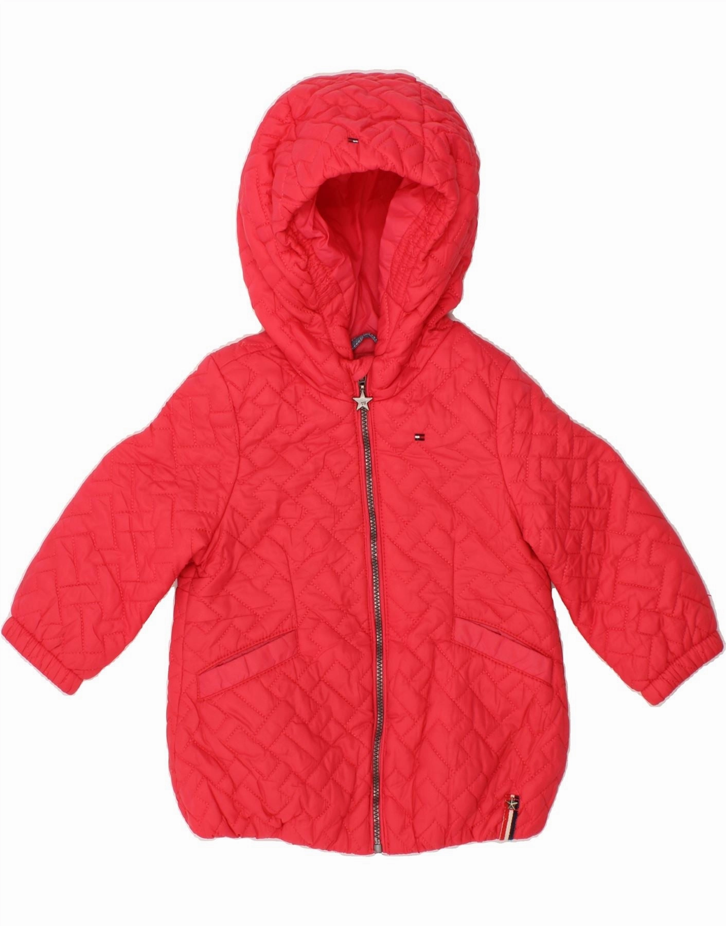 TOMMY HILFIGER Baby Girls Hooded Quilted Jacket 6-9 Months Red Polyamide Valentine's Day