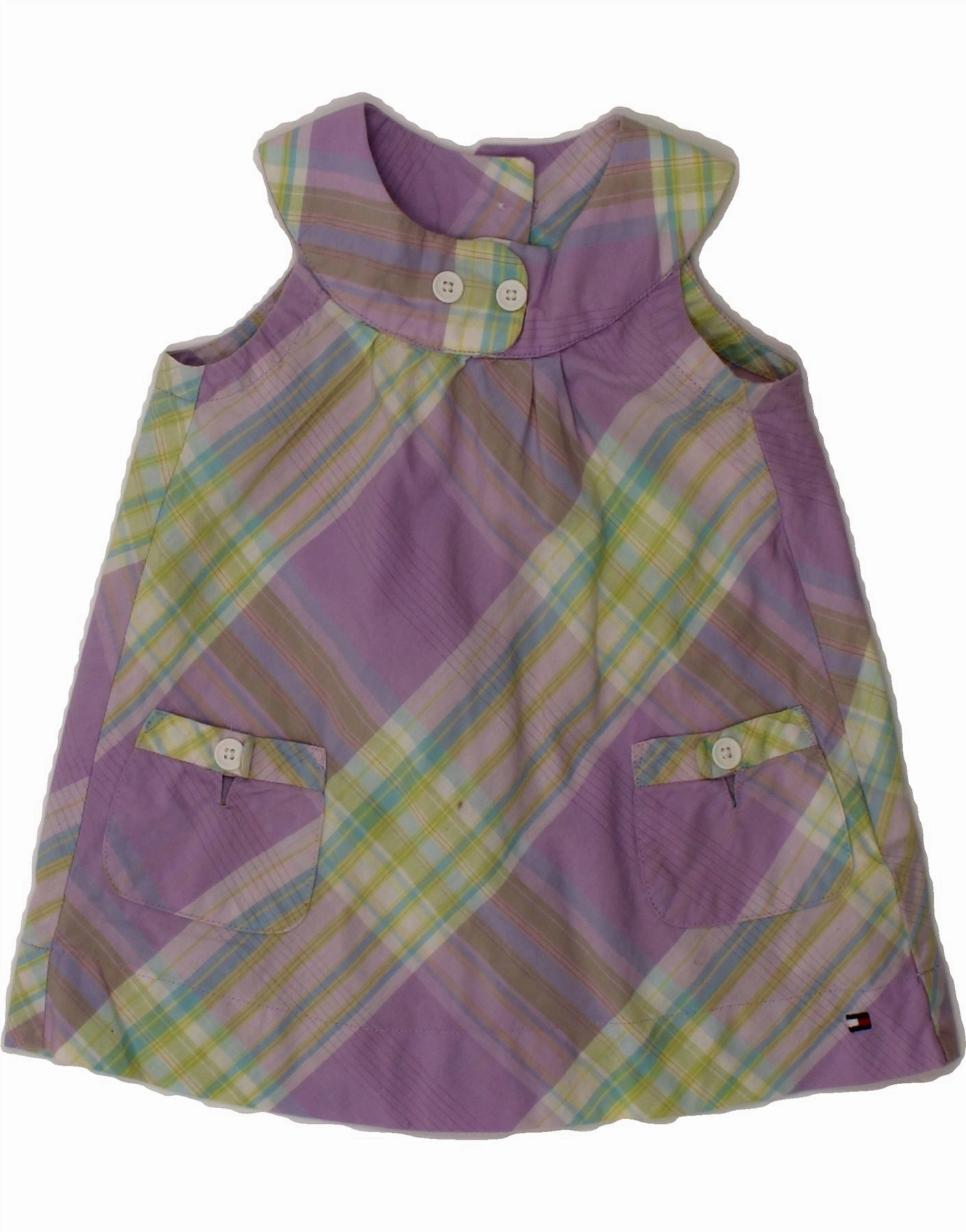 High Neck Fresh Outfit TOMMY HILFIGER Baby Girls Sleeveless Shirt Dress 6-9 Months Purple Check