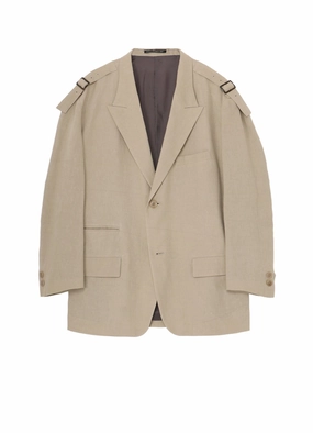 Rain Friendly Minimal Form COTTON LINEN VIYELLA 2-BUTTONS JACKET WITH SHOULDER BUCKLES