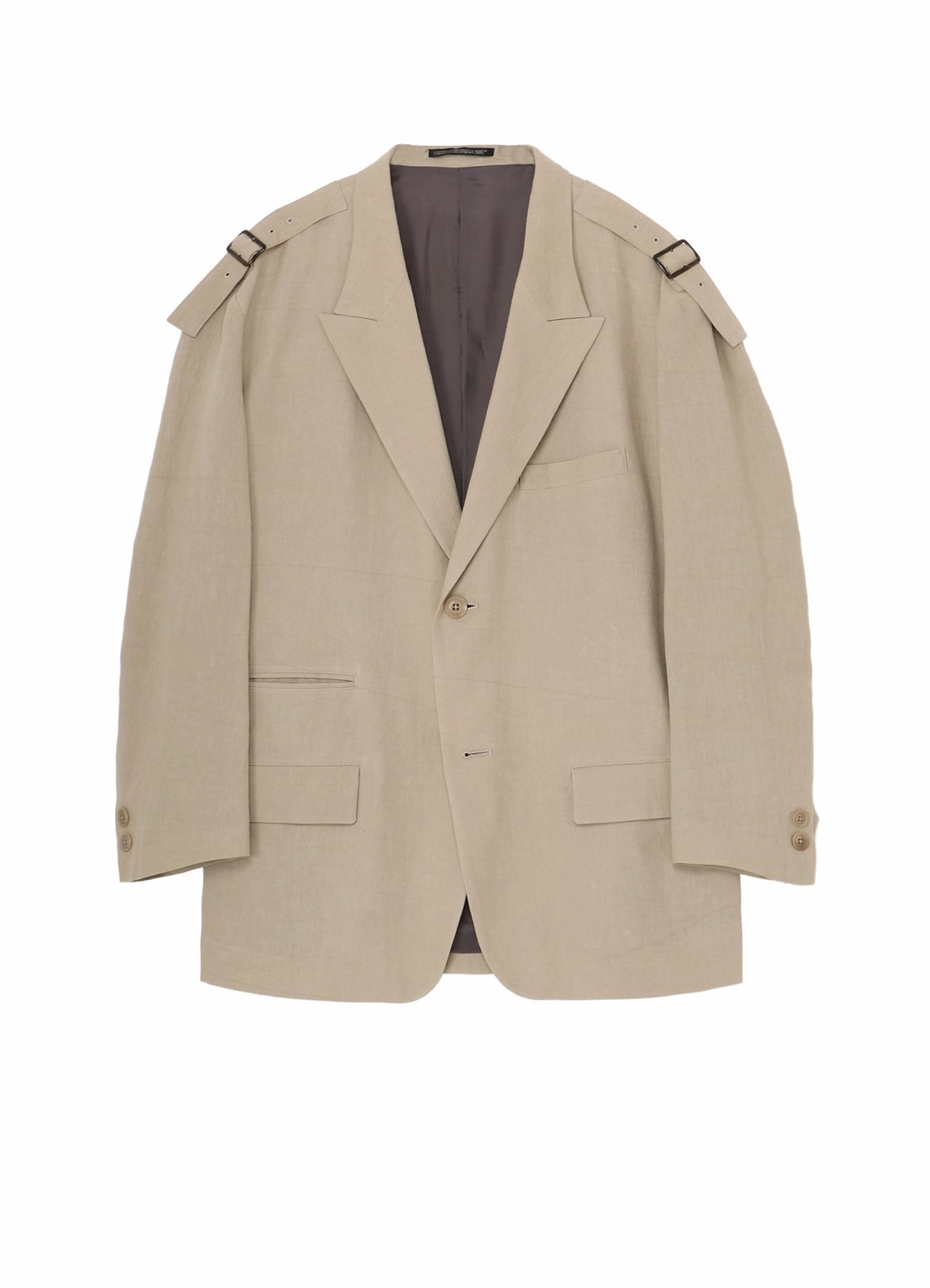 Rain Friendly Minimal Form COTTON LINEN VIYELLA 2-BUTTONS JACKET WITH SHOULDER BUCKLES