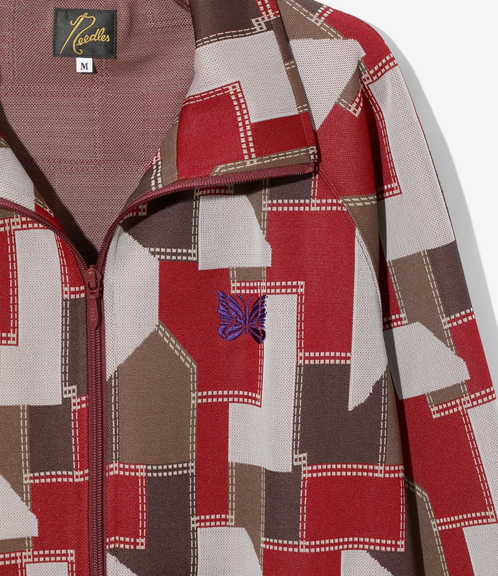 Job Hood Included Track Jacket ?C Red Patchwork Jacquard