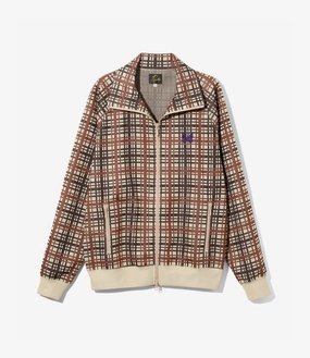 WaterResistant Shell Laser Cut Perforations Track Jacket ?C Taupe Plaid Jacquard