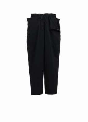 Easy Fit Design COTTON TWILL DRAWSTRING WIDE PANTS WITH ZIP SIDE POCKET