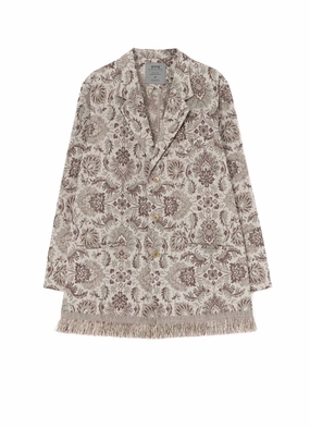 Indoor Use GOBELIN-STYLE JACQUARD SHIRT JACKET WITH FRINGE HEM DESIGN