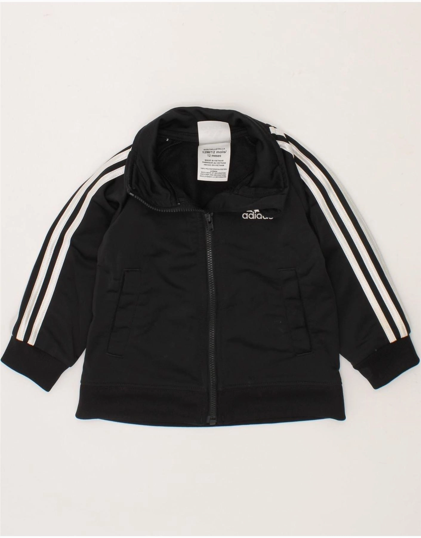 ADIDAS Baby Boys Tracksuit Top Jacket 9-12 Months Black Polyester Criticism Compact Packable