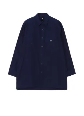 INDIGO DYED COTTON LINEN SHEETING DOUBLE COLLAR SLANTED POCKET SHIRT Waffle Weave Stylish Design